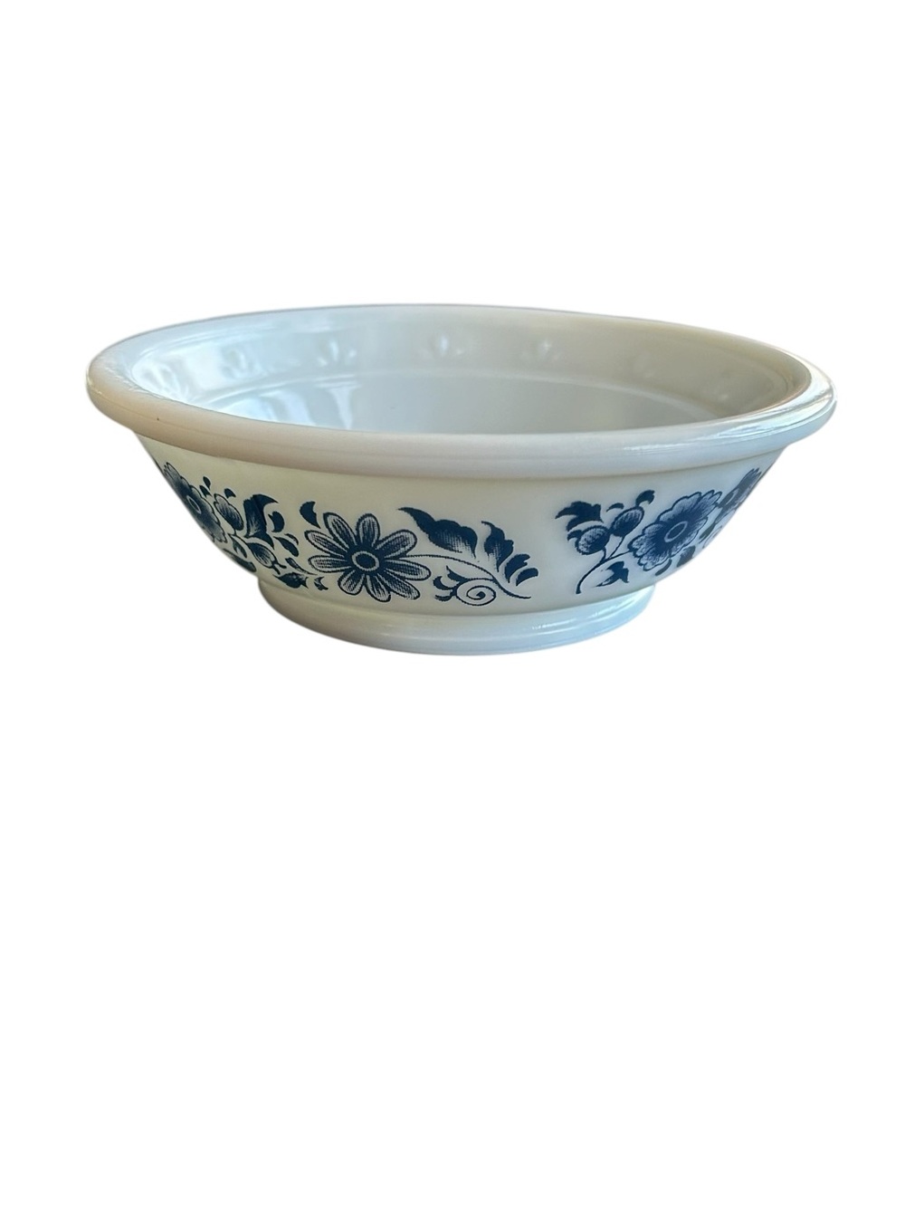 Vintage Avon White Blue Milk Glass Bowl Soap Dish Floral Blue Print